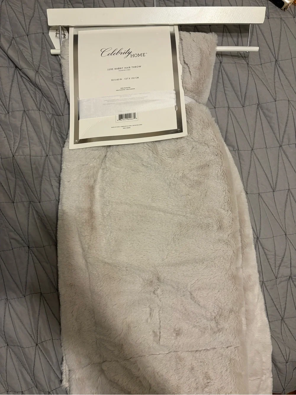 Celebrity Home Luxe Rabbit Hair Throw Blanket - Light Gray